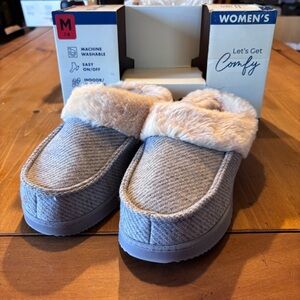 Dearfoams womens memory foam slip on cozy house shoes slippers gray M(7-8)